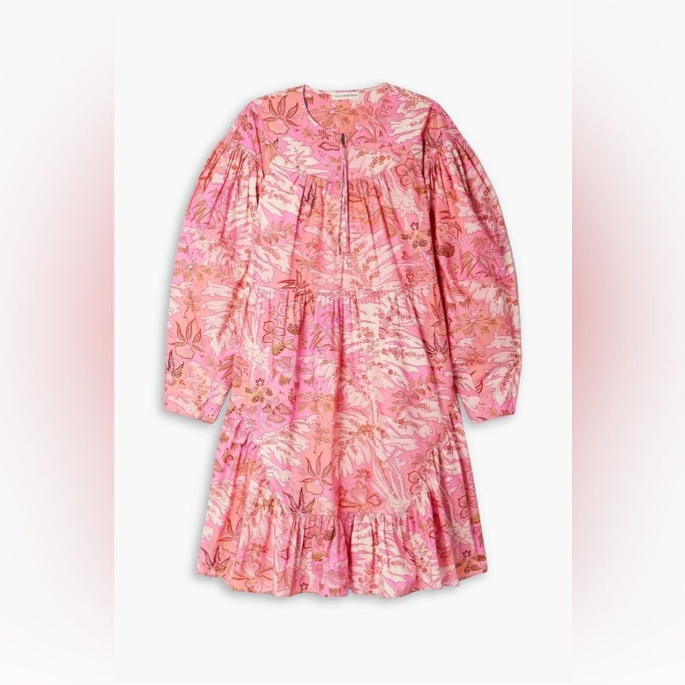 Ulla Johnson Leila Ruffled Floral Print Cotton Poplin Mini Dress - GUC - Sz M